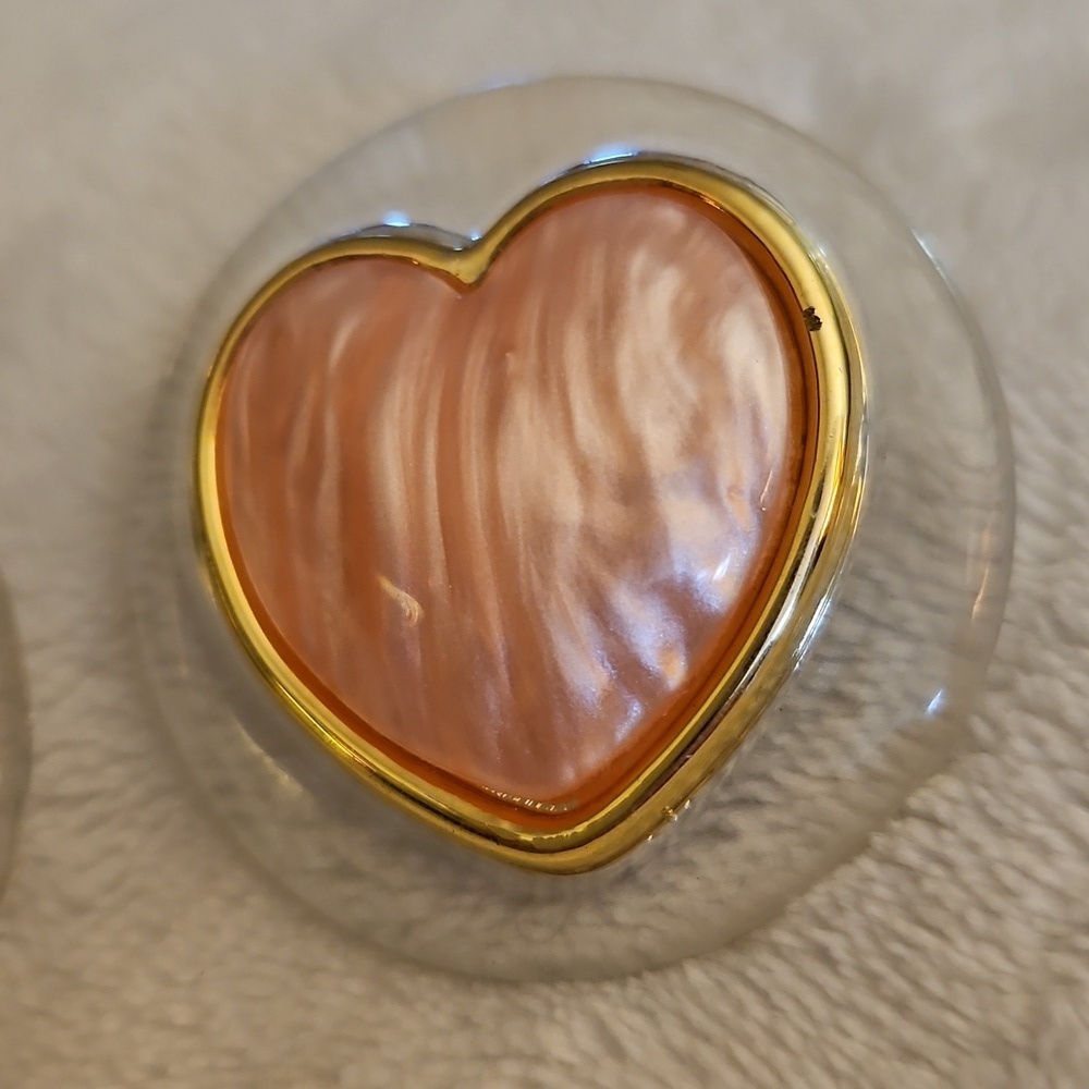 Vtg 1980s Statement Round Acrylic Pastel Marbled Pink Heart Post Earrings - Picture 3 of 5